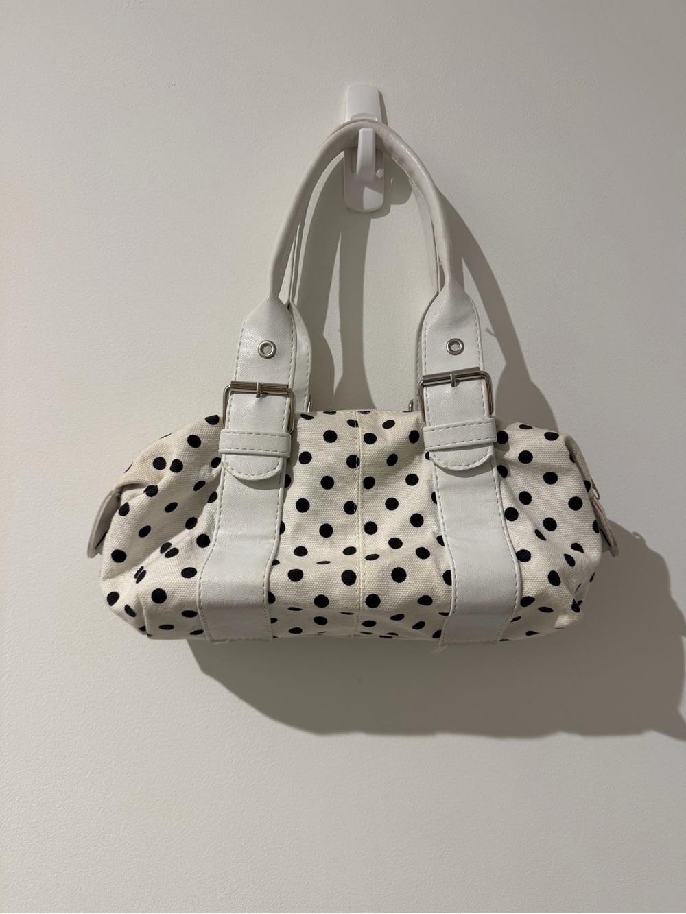 White Polka Dot Shoulder Bag with Black Dots - Picture 2 of 3